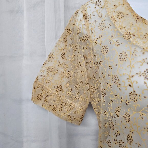 John & Philip Tan Gold Fairy Twee Blouse Sheer Floral Coquette Whimsy M - Picture 3 of 9